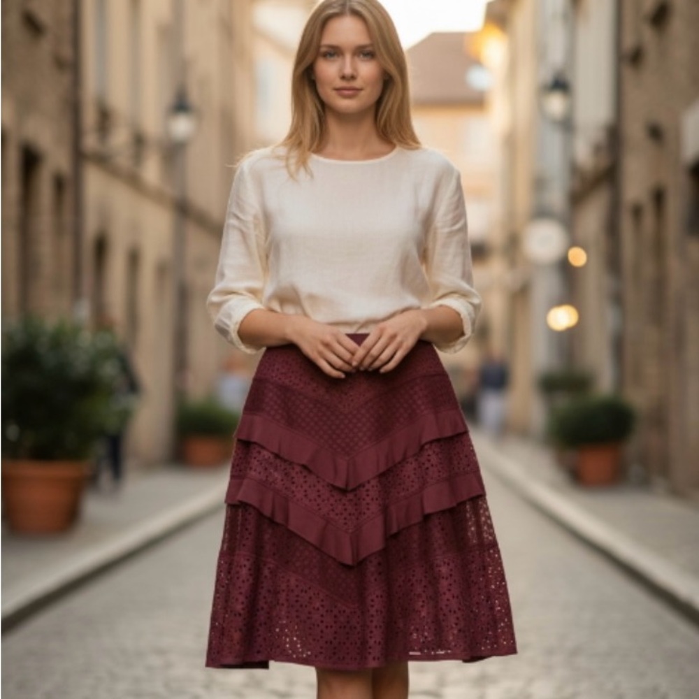 Banana Republic Lace Combo Tiered A-Line Skirt Size: 10